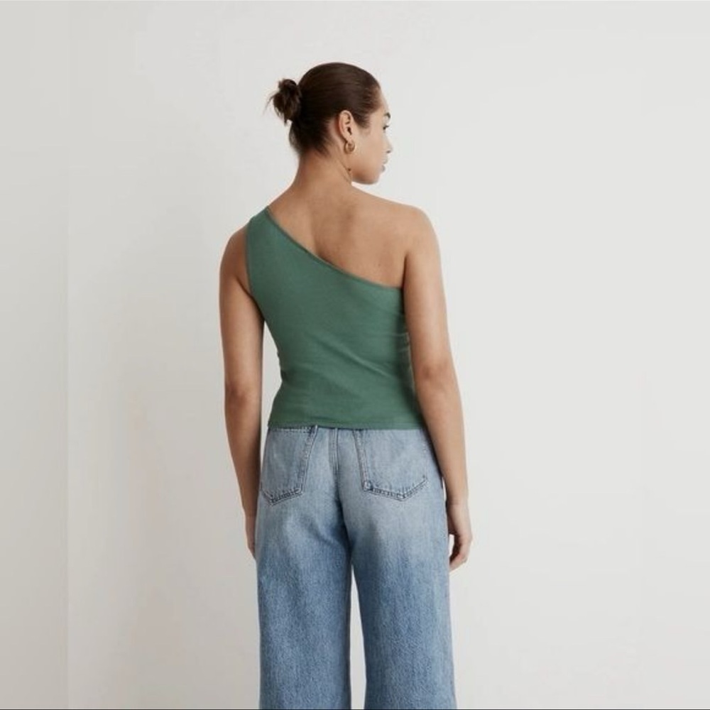 Madewell Brightside Rib One-Shoulder Tank Trellis Green Medium - Picture 3 of 8